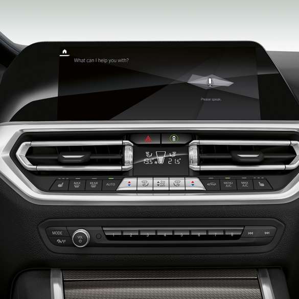 BMW 3 Series Sedan, BMW Intelligent Personal Assistant. Close-up of the cockpit display with BMW Intelligent Personal Assistant of the BMW 3 Series Sedan.