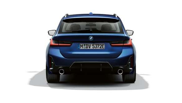 BMW 3 Series Touring LCI G21 rear view standing BMW 3 Series Touring LCI G21 Tansanit Blue II rear view standing