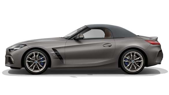 BMW Z4 M40i Roadster G29 with closed softtop M Aerodynamics package BMW Z4 M40i Roadster G29 2019 BMW Individual Frozen Grey metallic side view