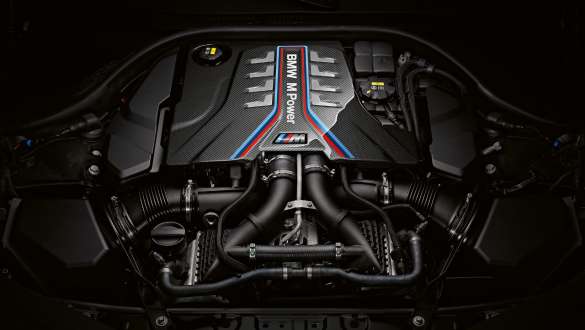 M TwinPower Turbo 8-cylinder petrol engine The BMW M8 Competition Coupé F92 LCI 2022 The BMW M8 Competition Coupé F92 LCI Facelift 2022 M TwinPower Turbo 8-cylinder petrol engine close-up engine cover