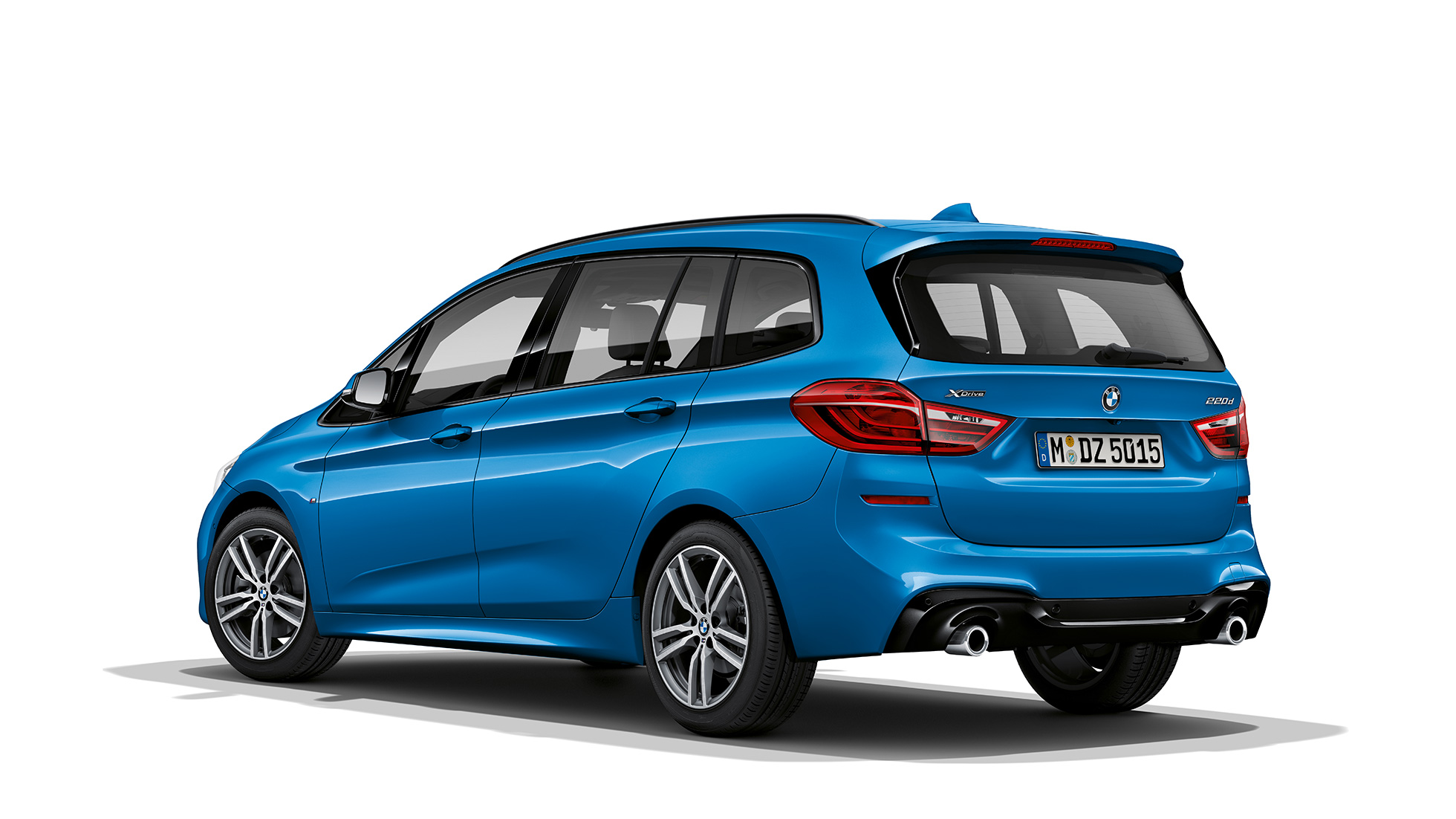 BMW 2 Series Gran Tourer 220d xDrive Model M Sport F46 2018 Misano Blue metallic three-quarter rear view 
