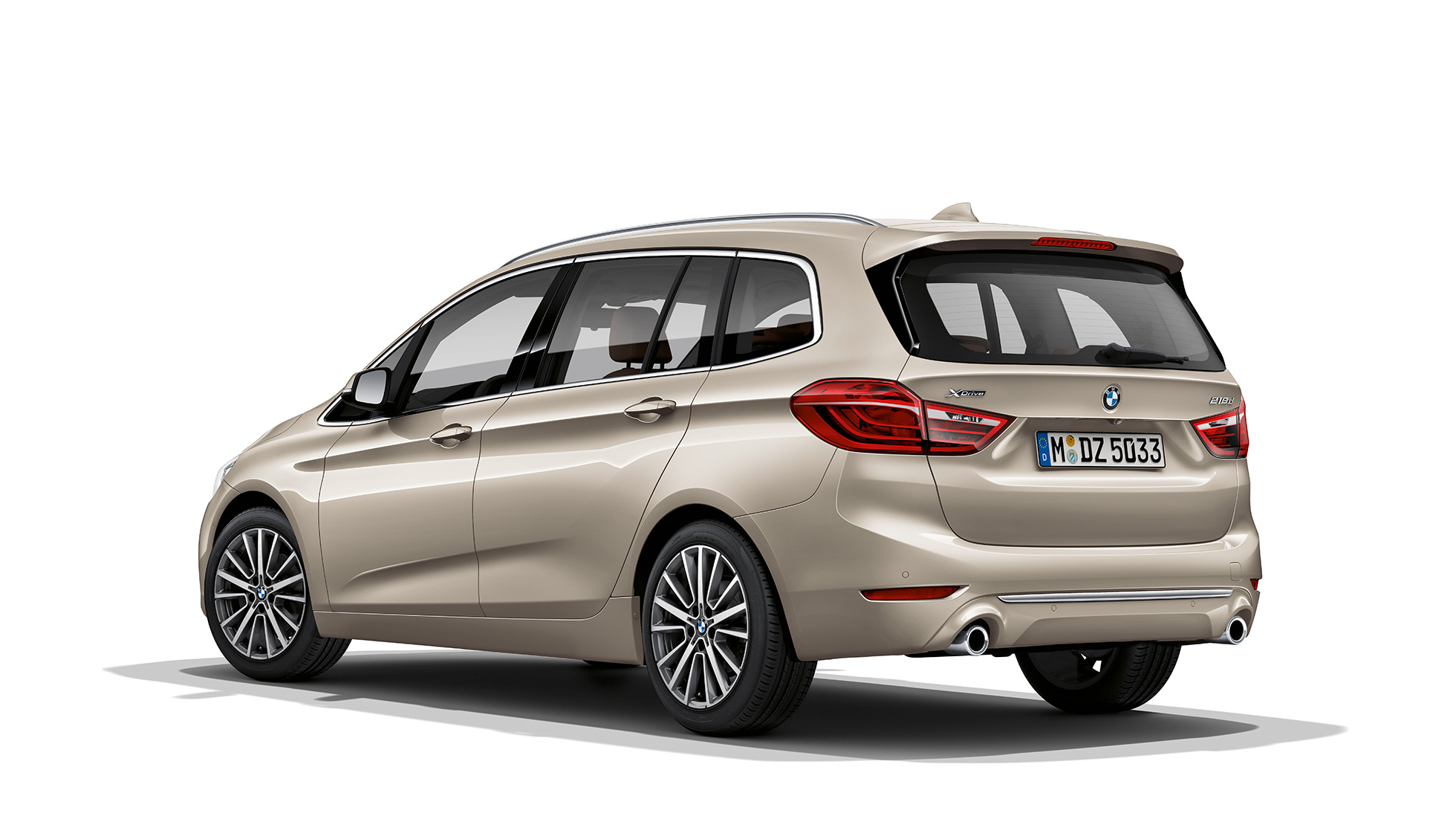 BMW 2 Series Gran Tourer 218d xDrive Model Luxury Line F46 2018 Cashmere Silver three-quarter rear view