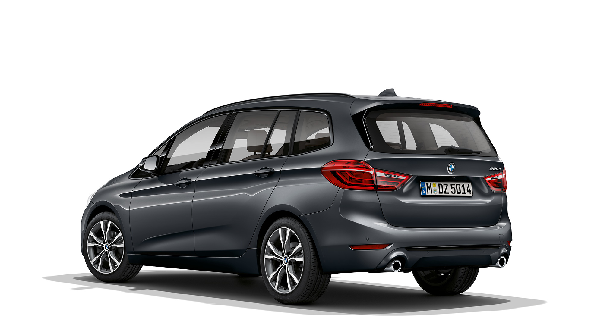BMW 2 Series Gran Tourer 220d Model Sport Line F46 2018 Mineral Grey metallic three-quarter rear view 