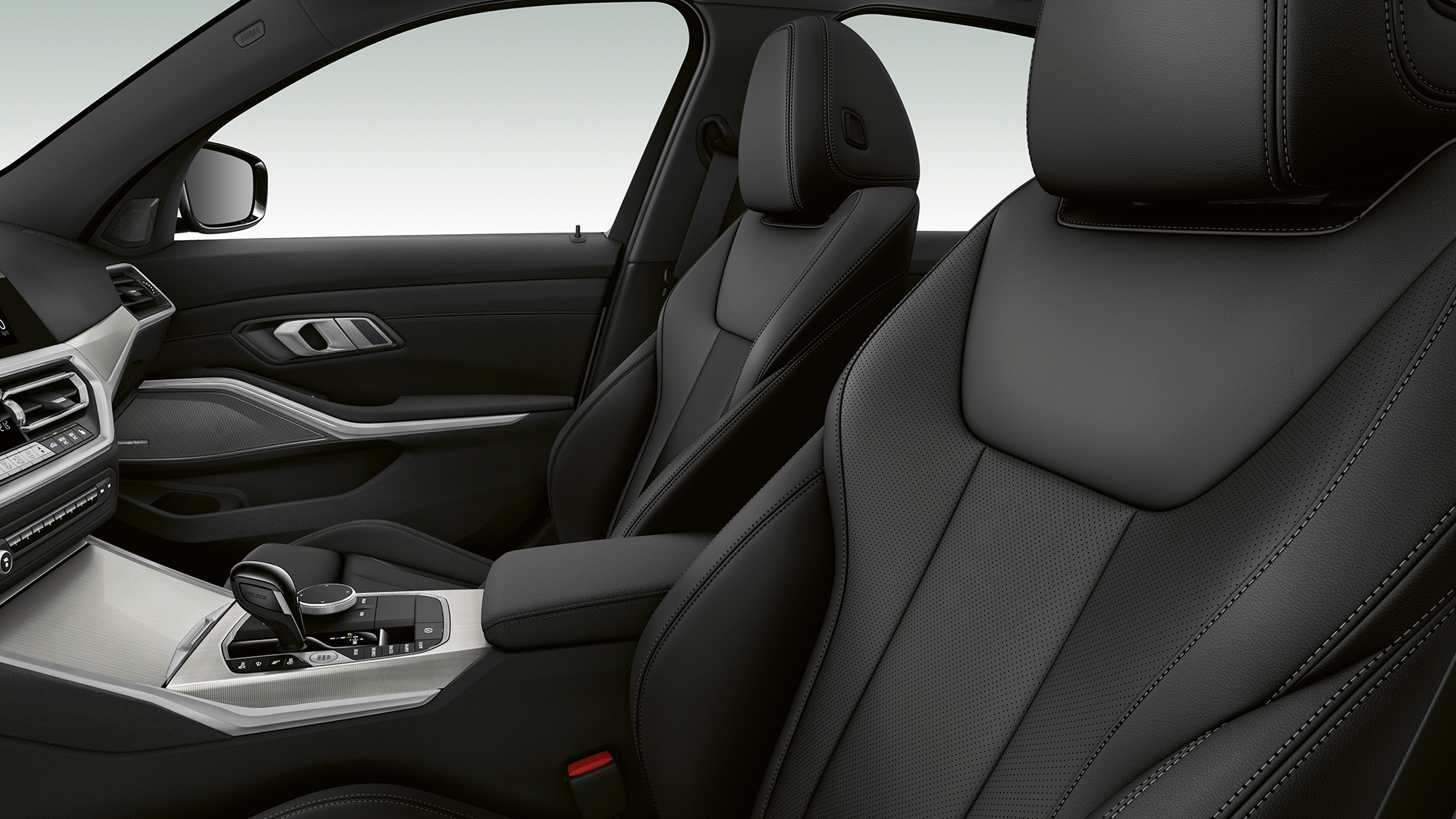 BMW 3 Series Sedan, Model Sport Line front seats. Side close-up of the front seats of the BMW 3 Series Sedan with Model Sport Line features.