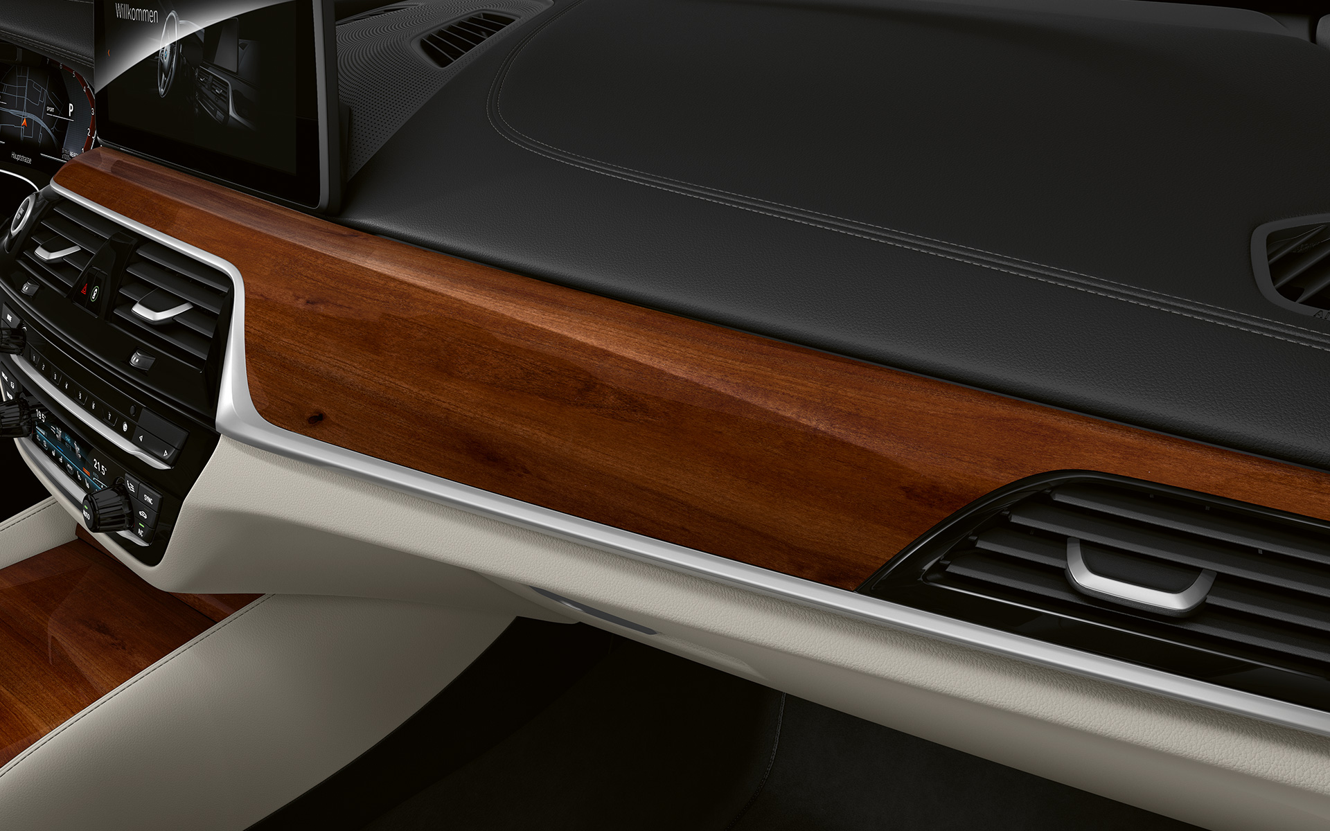 BMW Individual fine-wood trim plum brown high-gloss with highlight trim finisher Pearl Chrome BMW 6 Series Gran Turismo 2020 G32 BMW Individual fine-wood trim plum brown high-gloss with highlight trim finisher Pearl Chrome BMW 6 Series Gran Turismo G32 2020 interior cockpit