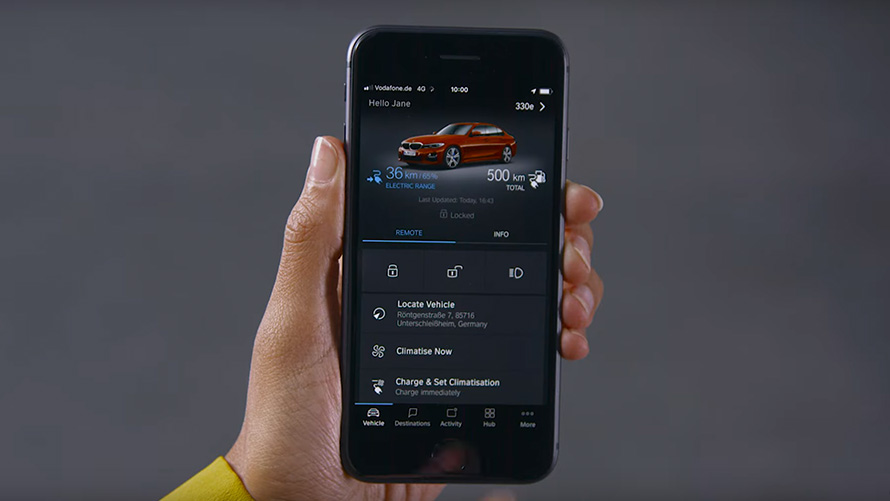 Smartphone with BMW Connected App BMW 7 Series Sedan G11 G12 Smartphone with BMW Connected App close-up
