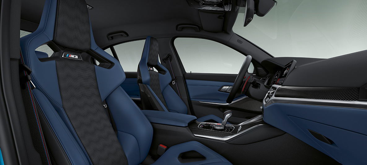 BMW Individual full fine-grain leather 'Merino' Fjord Blue/Black BMW M3 Sedan G80 2021 interior BMW Individual full fine-grain leather 'Merino' Fjord Blue/Black BMW M3 Sedan G80 2021 interior