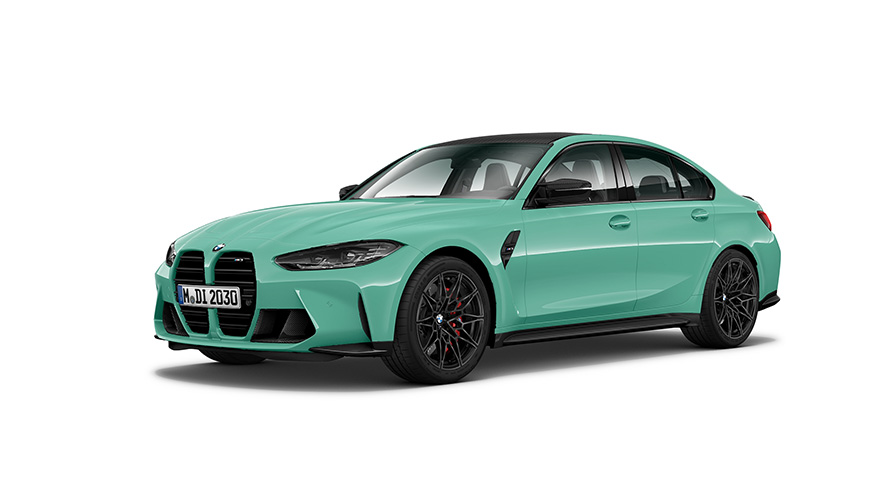 BMW M3 Competition Sedan G80 2021 three-quarter side view BMW M3 Competition Sedan G80 2021 three-quarter side view
