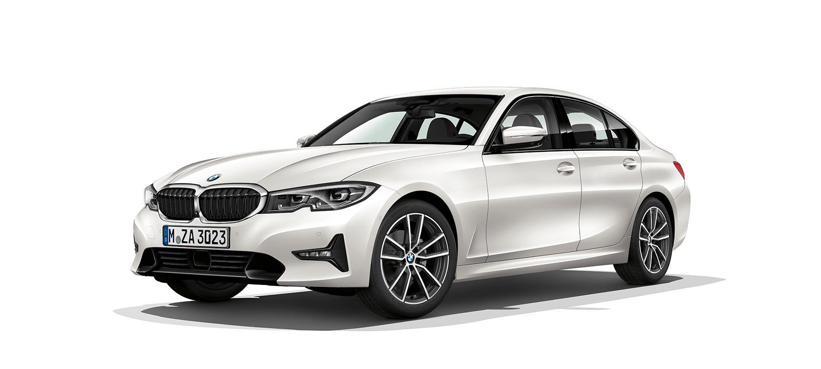 BMW 5 Series Sedan Three quarter front view of the BMW 5 Series Sedan in white.