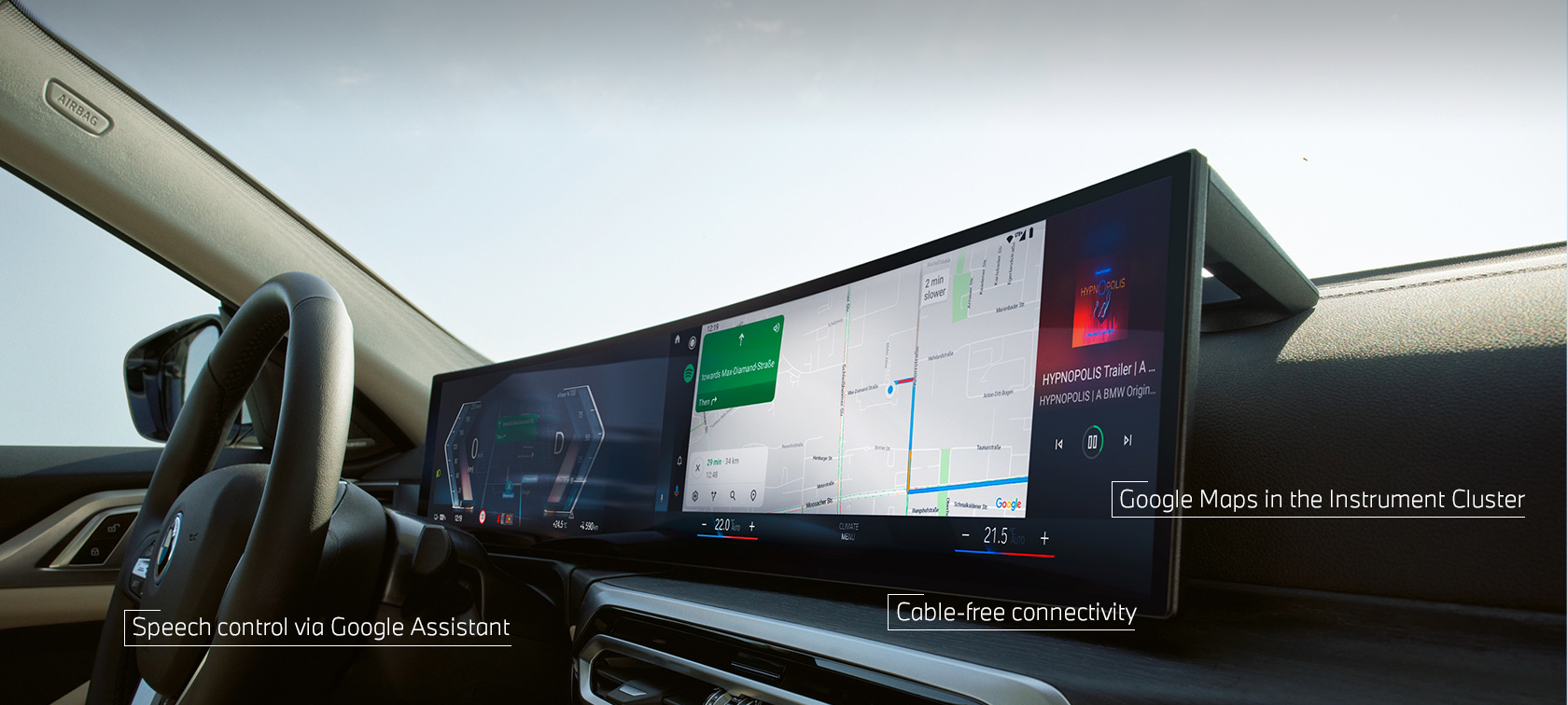 Android AutoTM on the BMW Curved Display Android AutoTM on the BMW Curved Display in the vehicle with BMW ConnectedDrive