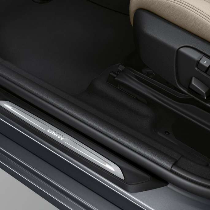 Door sill finishers BMW 2 Series Gran Tourer 220d Model Sport Line F46 2018 Mineral Grey metallic close-up view
